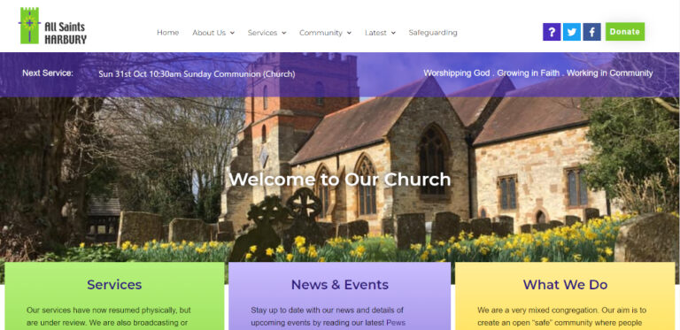 allsaintsharbury.org home page - community, news and events page for a church