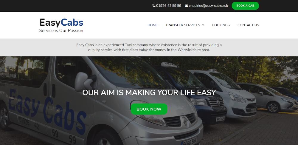 easy-cab.co.uk home page - package website for a local taxi company