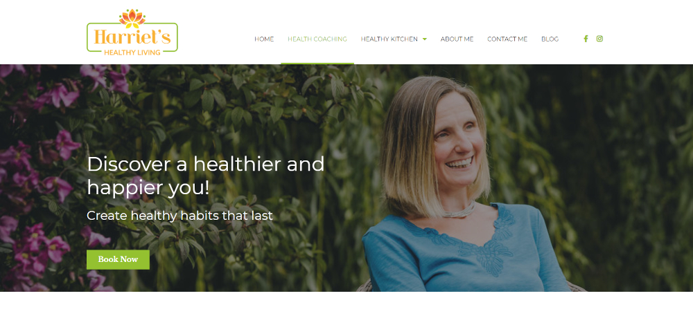 harrietshealthyliving.co.uk coaching service landing page - brochure website for a life and food coach