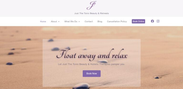 justbeautyandretreats.com home page - package brochure website for a beauty and holistic therapist