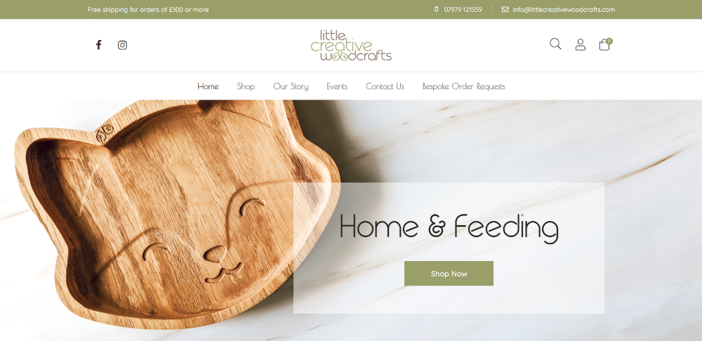 littlecreativewoodcrafts.com home page - ecommerce store website for hand made wooden gifts