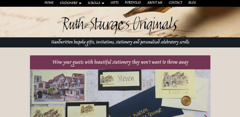 ruthsturgesoriginals.com home page - brochure website for an artist