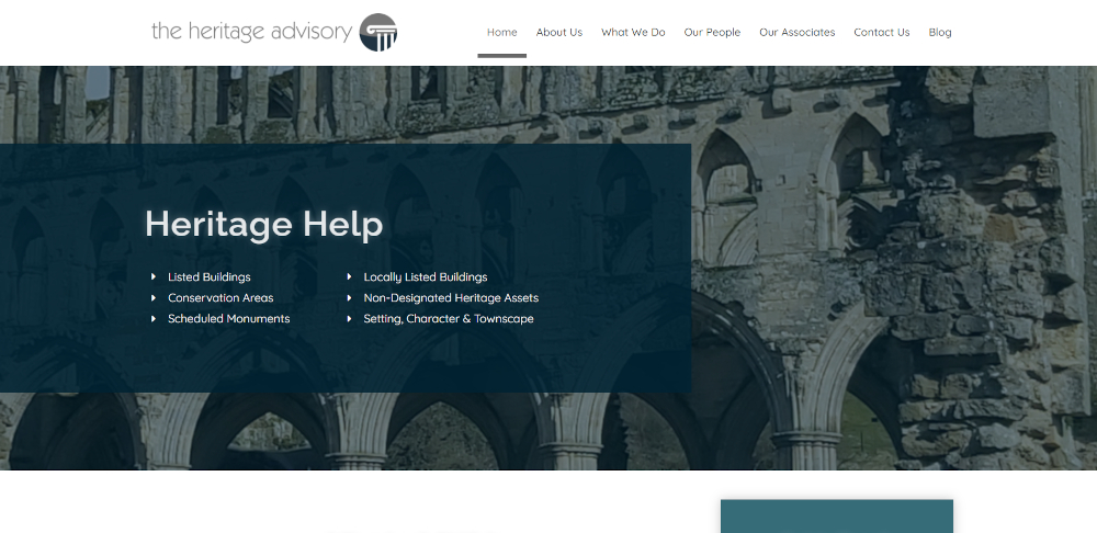 theheritageadvisory.co.uk home page - brochure website for a specialist heritage consultant
