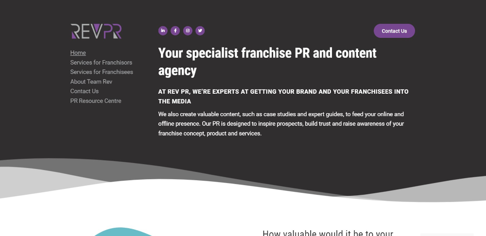 revpr.co.uk home page - brochure and blog site for a PR agency in Leamington Spa